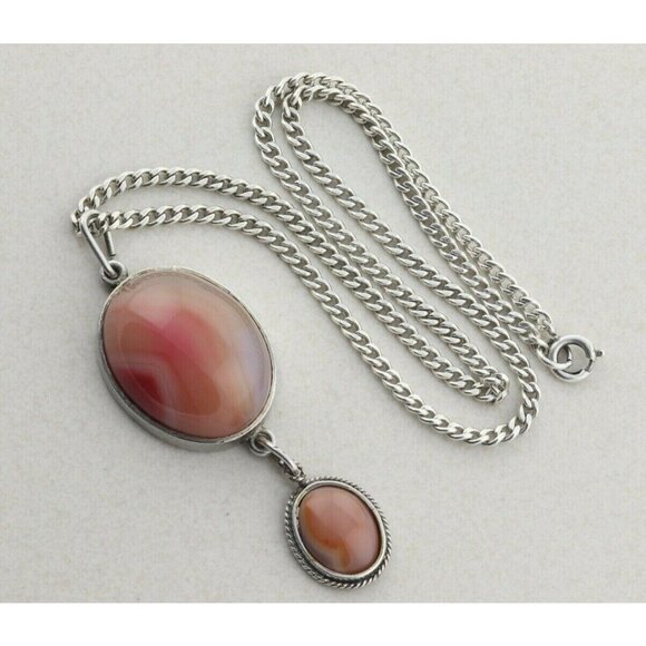 Sterling Silver Apricot Agate Necklace 18.5 inch chain Large Bold - Picture 4 of 8